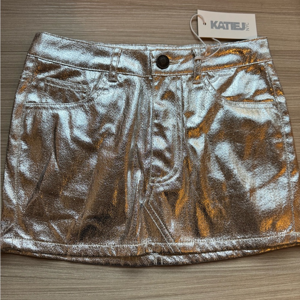 KatieJNYC Jasper Metallic Shimmering Silver Mini Skirt